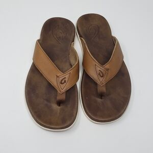 Olukai Sandals Men’s 8 Nalukai Brown Tan Leather Flip Flops